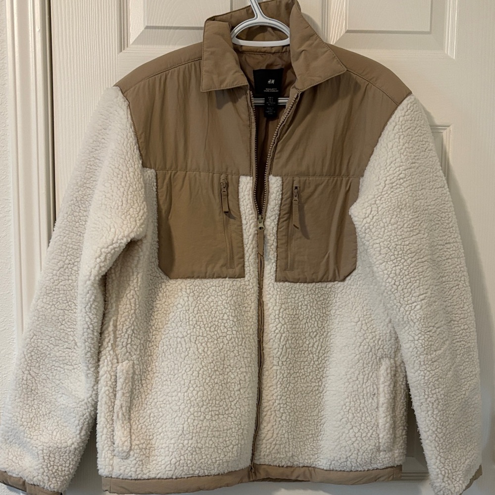 H&M Men's Tan and Cream Sherpa Jacket